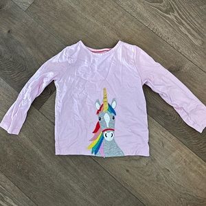 Mini Boden Long Sleeve Unicorn Appliqué Shirt, 3-4Y